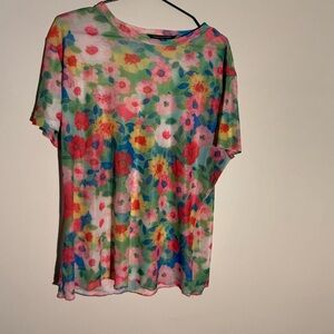 DAVI & DANI Sheer Floral Short Sleeve Tee in Multicolor